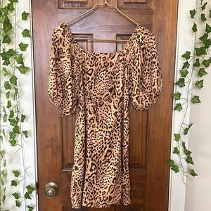 BILLABONG Dress Cheetah Leopard Print Puff Sleeve | XS